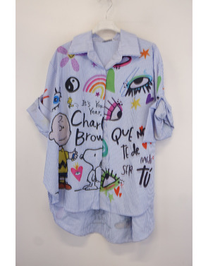 Garde-robe - Blouse - Wit-blauw