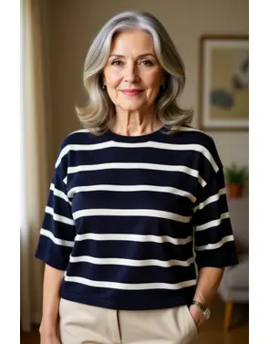 Free/quent - Top - Wit-blauw