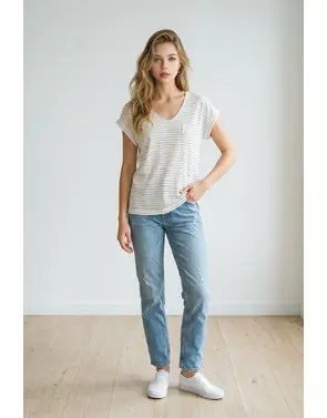 Free/quent - T-shirt - Wit-blauw