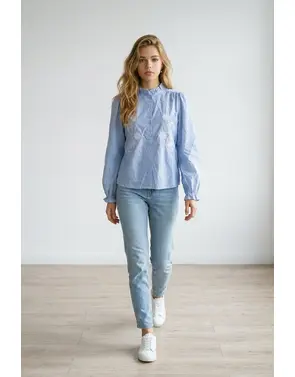 Garde-robe - Blouse - Wit-blauw