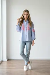 Garde-robe - Blouse - Blauw-roze