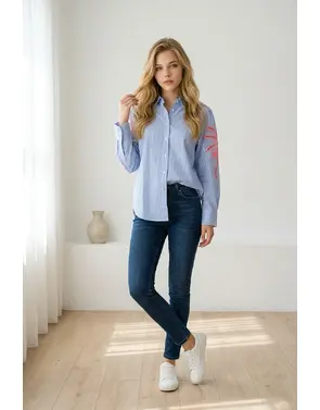 Garde-robe - Blouse - Wit-blauw