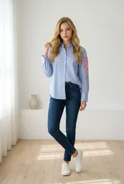 Garde-robe - Blouse - Wit-blauw