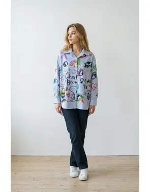 Garde-robe - Blouse - Wit-blauw