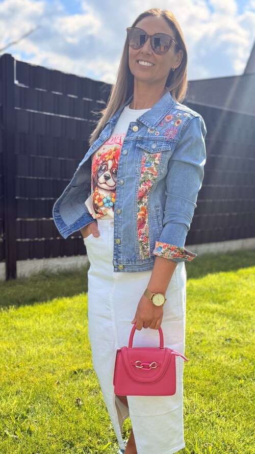 The Fuchsia Dog Tee & Floral Denim Jacket