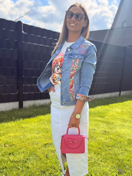 The Fuchsia Dog Tee &amp; Floral Denim Jacket