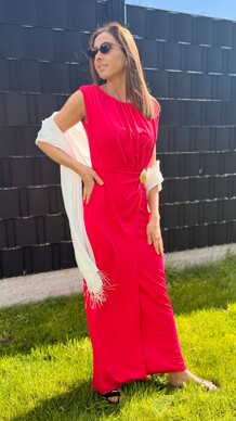 Fuchsia Dream Maxi Dress with White Scarves