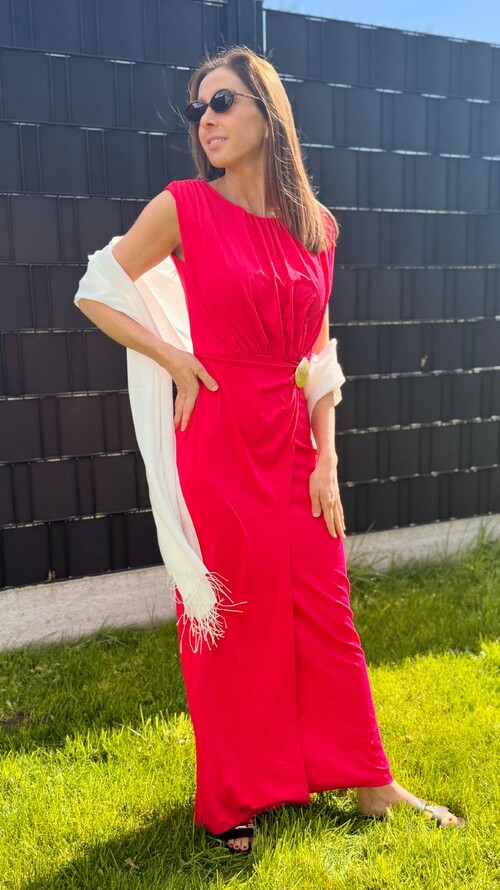 Fuchsia Dream Maxi Dress with White Scarves