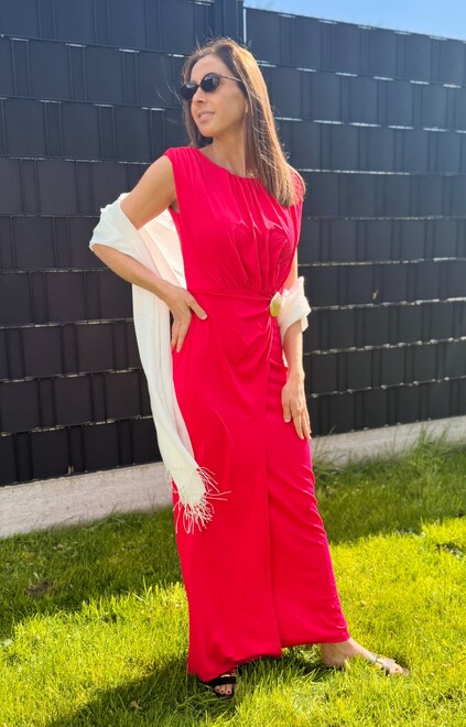 Fuchsia Dream Maxi Dress with White Scarves