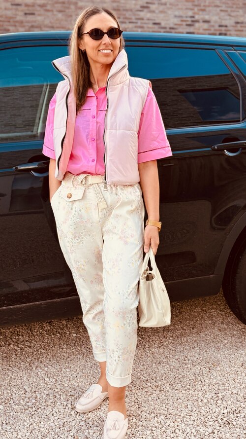 Pink Shirt Blouse & Floral Pants Combo