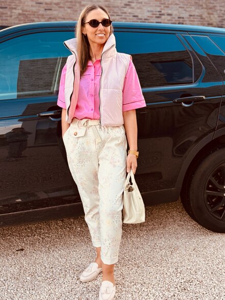 Pink Shirt Blouse &amp; Floral Pants Combo