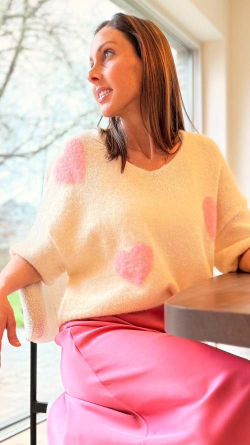 Romantische Knitwear: Oversized Trui met Hartjes