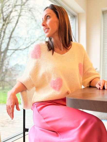 Romantische Knitwear: Oversized Trui met Hartjes