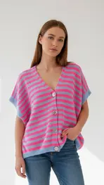 Garde-robe - Gilet - Blauw-roze