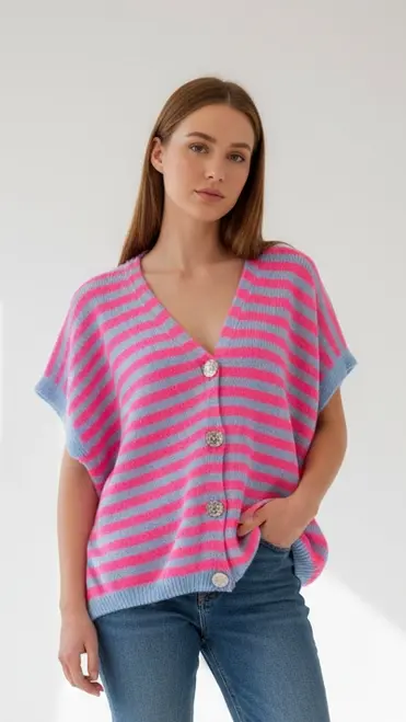 Garde-robe - Gilet - Blauw-roze