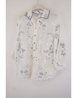 Garde-robe - Blouse - Wit-blauw