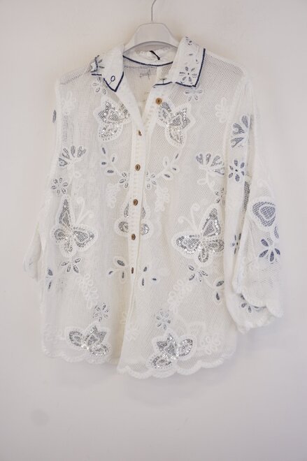 Garde-robe - Blouse - Wit-blauw