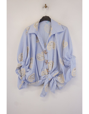 Garde-robe - Blouse - Wit-blauw