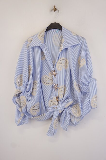 Garde-robe - Blouse - Wit-blauw