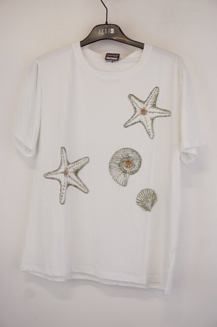 Garde-robe - T-shirt - Wit-groen