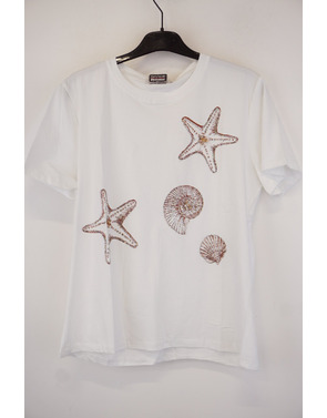 Garde-robe - T-shirt - Wit-bruin