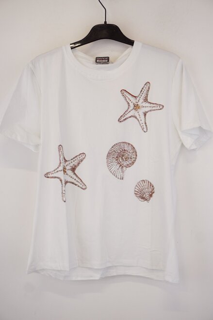 Garde-robe - T-shirt - Wit-bruin