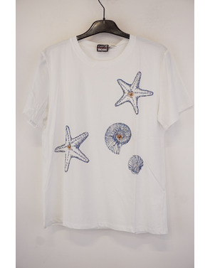 Garde-robe - T-shirt - Wit-blauw