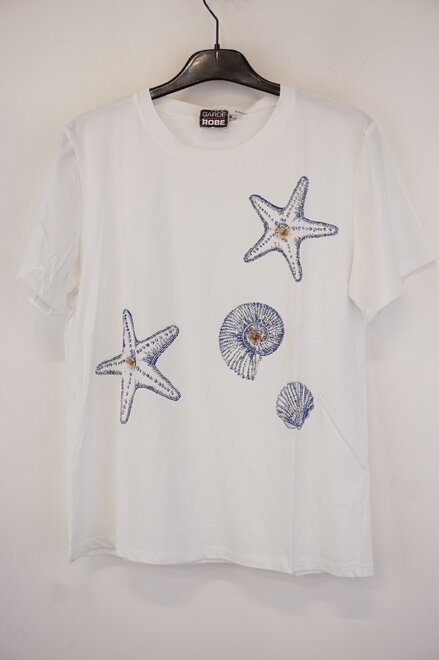 Garde-robe - T-shirt - Wit-blauw