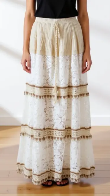 Garde-robe - Lange Rok - Beige-wit