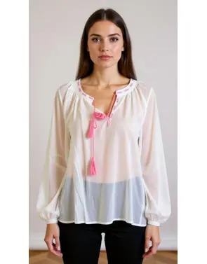 Garde-robe - Blouse - Wit-roze