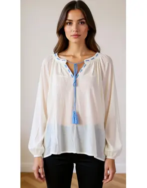 Garde-robe - Blouse - Wit-blauw