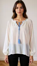 Garde-robe - Blouse - Wit-blauw