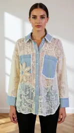 Garde-robe - Blouse - Blauw-beige