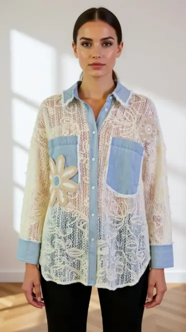 Garde-robe - Blouse - Blauw-beige