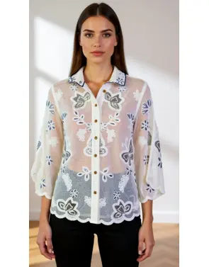 Garde-robe - Blouse - Wit-blauw