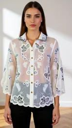 Garde-robe - Blouse - Wit-blauw