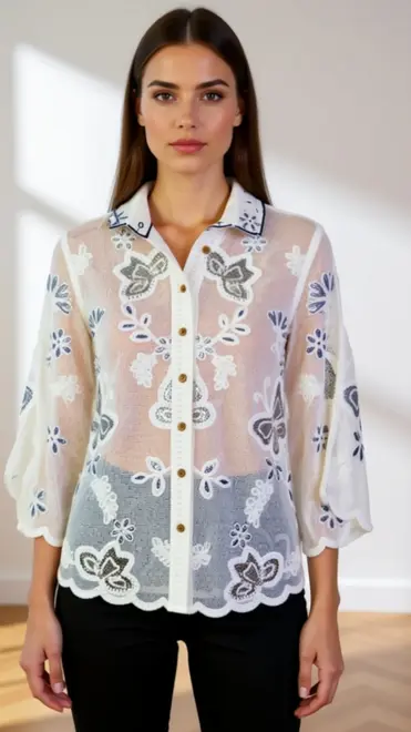 Garde-robe - Blouse - Wit-blauw