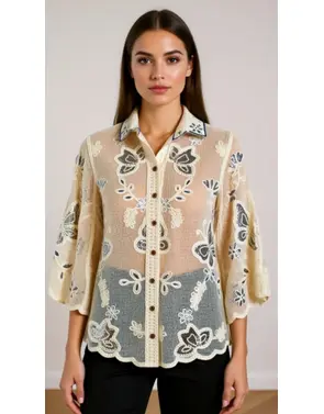 Garde-robe - Blouse - Blauw-beige