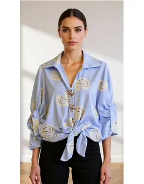 Garde-robe - Blouse - Wit-blauw