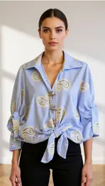 Garde-robe - Blouse - Wit-blauw