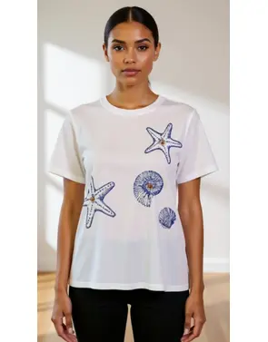 Garde-robe - T-shirt - Wit-blauw