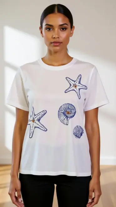 Garde-robe - T-shirt - Wit-blauw