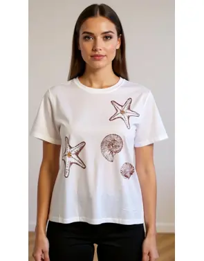 Garde-robe - T-shirt - Wit-bruin