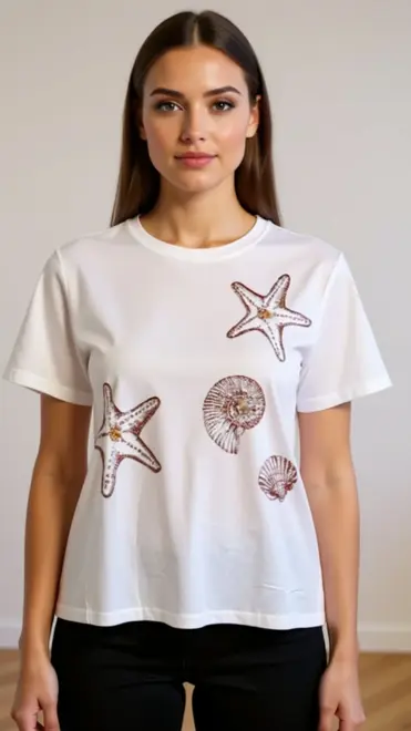 Garde-robe - T-shirt - Wit-bruin