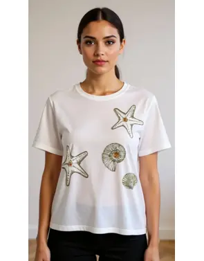 Garde-robe - T-shirt - Wit-groen