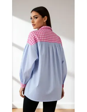 Garde-robe - Blouse - Blauw-roze