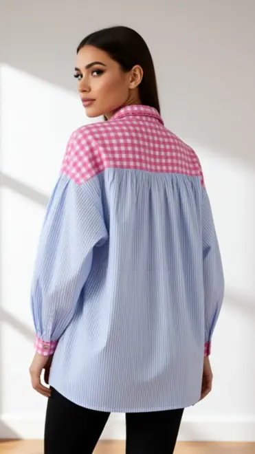 Garde-robe - Blouse - Blauw-roze