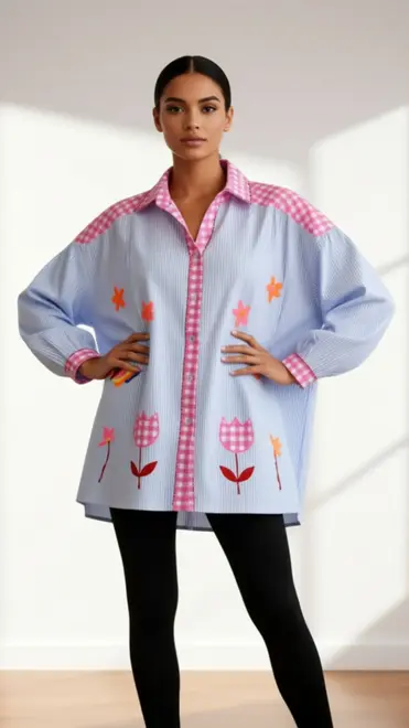 Garde-robe - Blouse - Blauw-roze