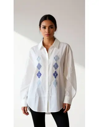 Garde-robe - Blouse - Wit-blauw