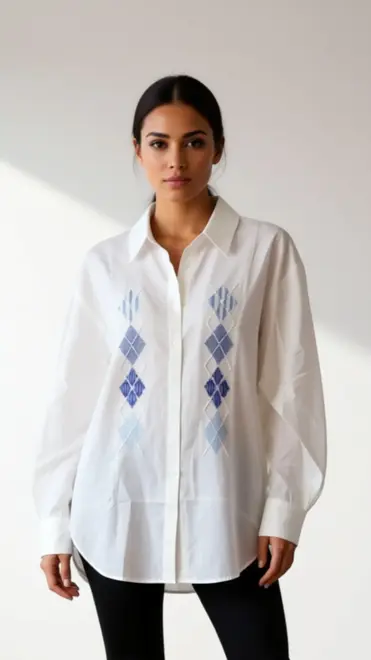 Garde-robe - Blouse - Wit-blauw